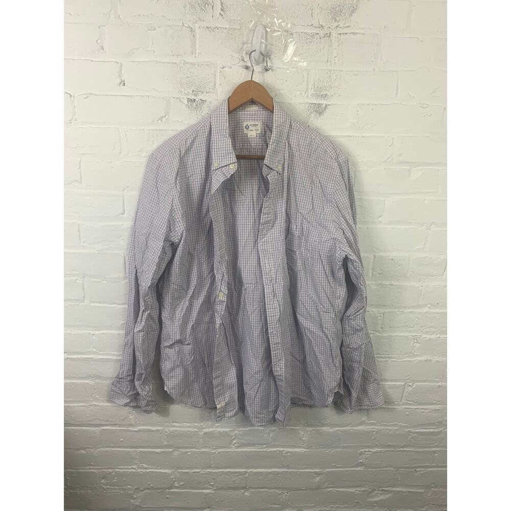J. Crew Men's Stretch Two-Ply Easy-Care Cotton Dress Shirt in Microcheck Size XL